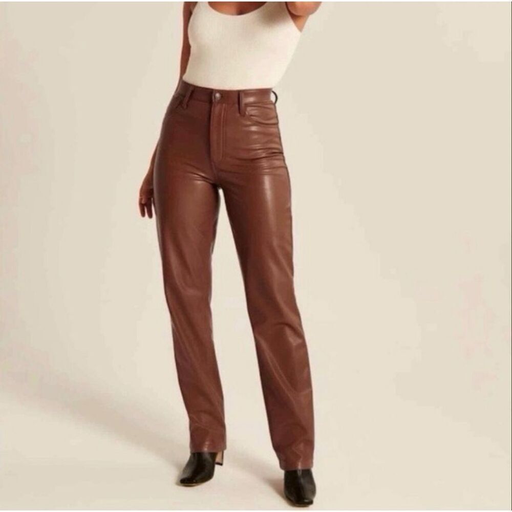 ABERCROMBIE & FITCH | the 90’s straight ultra high rise vegan leather pants brow
